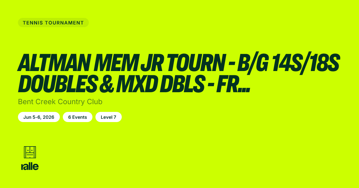 Altman Mem Jr Tourn - B/G 14… | Lititz Jun 5-6, 2026 • Ralle
